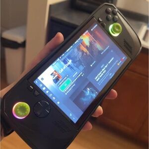 Handheld Gaming Console with Vibrant Green Highlights
